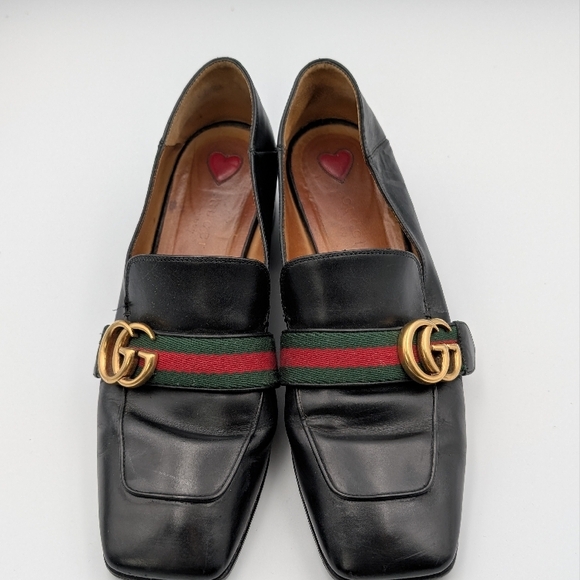 Gucci Peyton GG Web Stripe Loafers 39 / US 9 Black Leather Slip On Shoes - Picture 9 of 10